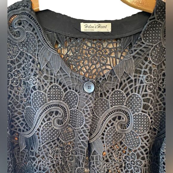 Helen’s Heart L Black Crochet Sheer Lace Flared Sleeve 1 Button Classic Jacket - Picture 4 of 8